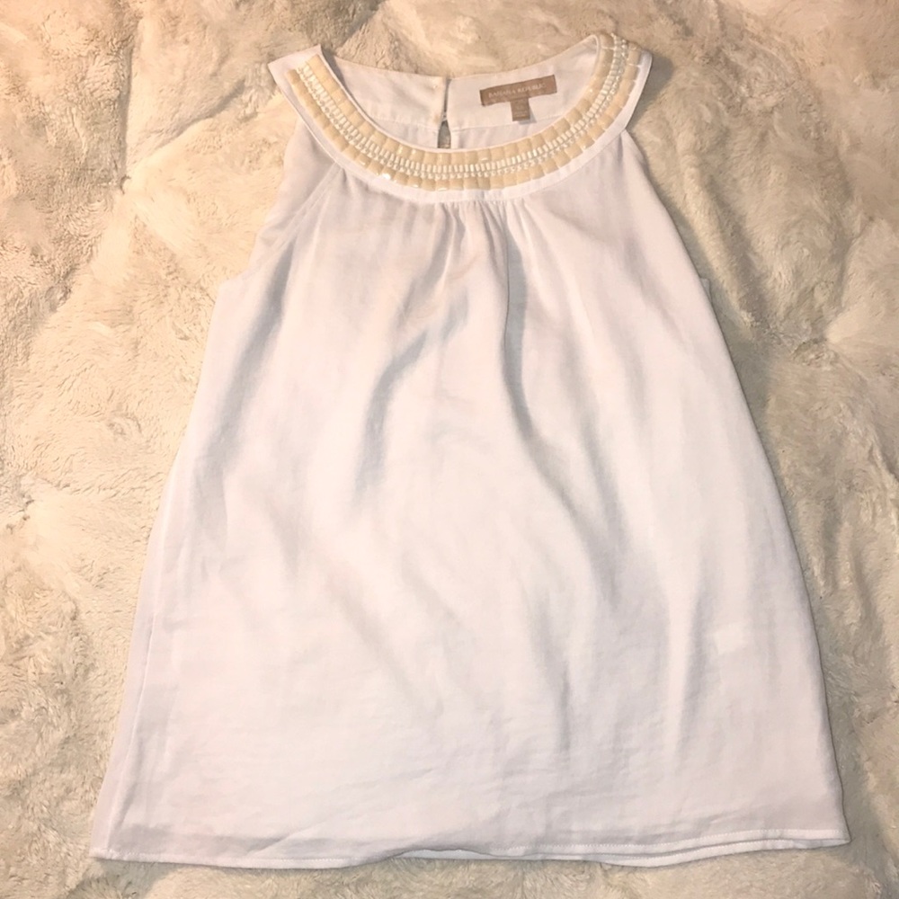 Banana Republic White Top w/Ivory Beaded Neckline